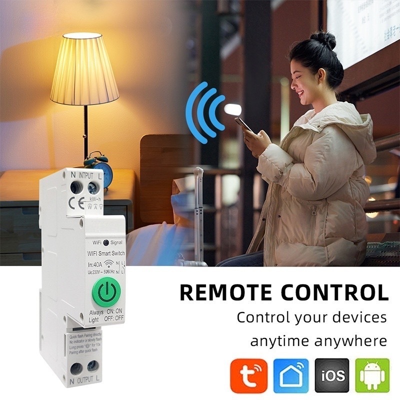 WIFI circuit breaker 1P+N Intelligent switch  TuyaAPP mobile remote control electricity statistics