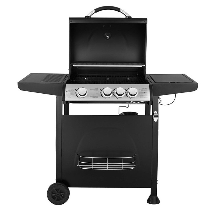 Restaurant Automatic Ignition 4 Burner Grill Flame Safety Device Black Trolley Gas Grill