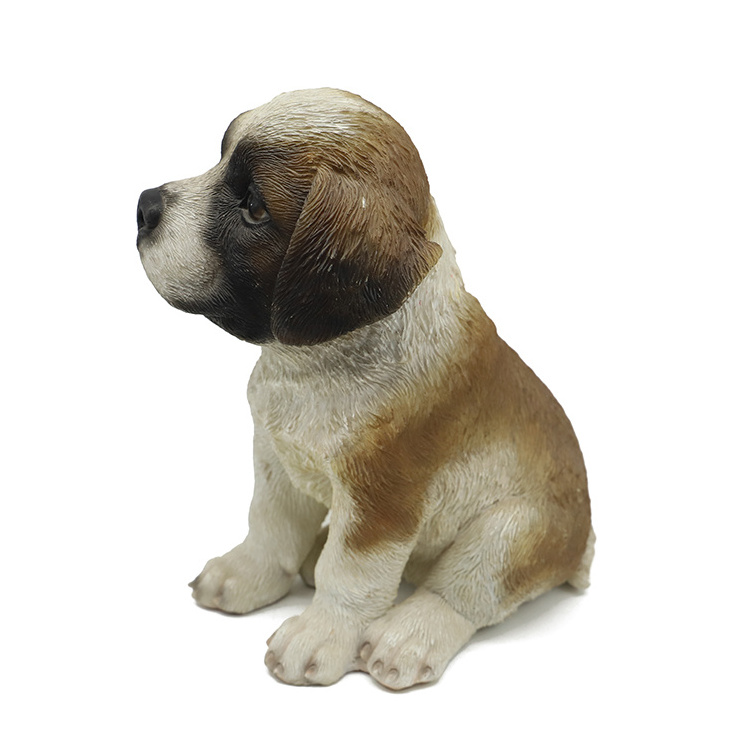 Customized resin figure dog statue, Realistic sitting saint bernard dog Sculpture