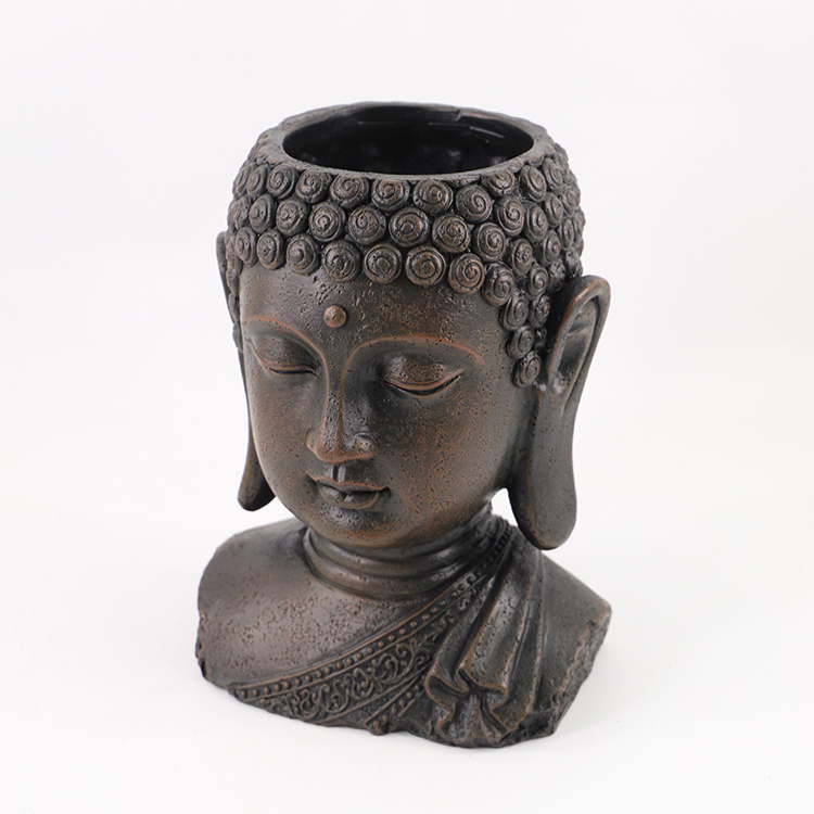 Wholesale Serene Buddha Head Planter Flowerpot Resin Buddha Head Planter Pot for Outdoor Indoor Decor