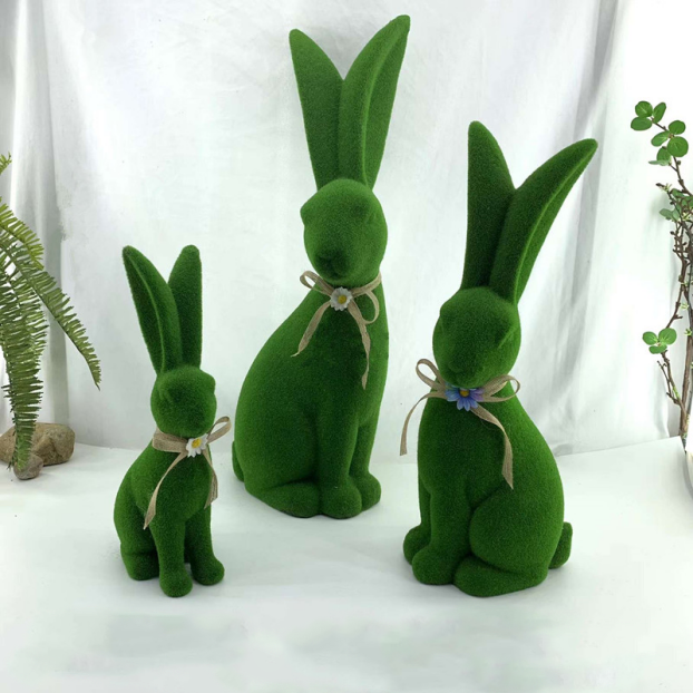 Wholesale Custom artificial moss animals rabbit flocked easter bunny for decoration