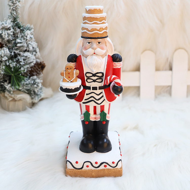 Custom Polyresin Holiday Christmas Decor Statue Standing Macarons Gingerbread Candy Figurine Nutcracker