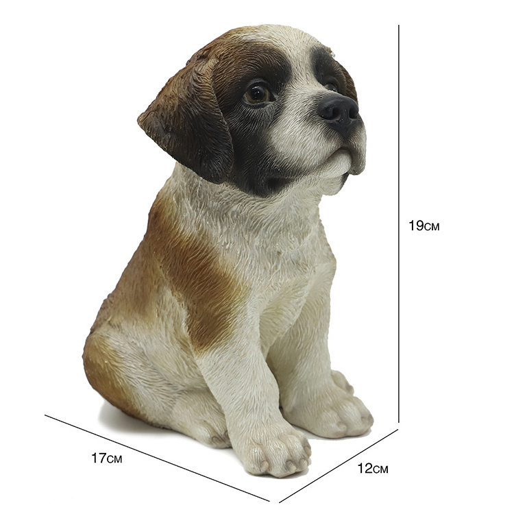 Customized resin figure dog statue, Realistic sitting saint bernard dog Sculpture