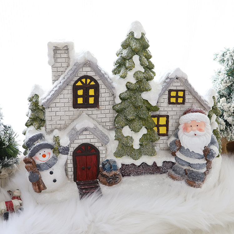 Custom Resin Crafts Christmas Snowman Decoration For Christmas Decor Lemax Christmas Village Houses led lights