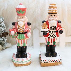 Custom Polyresin Holiday Christmas Decor Statue Standing Macarons Gingerbread Candy Figurine Nutcracker