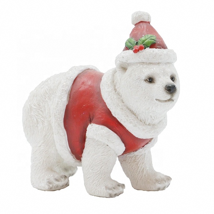 Wholesaler red hat xmas ornament resin animated polar bear christmas decoration