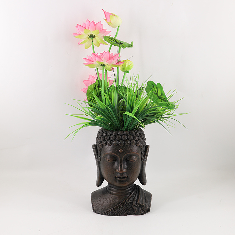 Wholesale Serene Buddha Head Planter Flowerpot Resin Buddha Head Planter Pot for Outdoor Indoor Decor