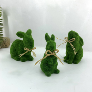 Wholesale Custom artificial moss animals rabbit flocked easter bunny for decoration