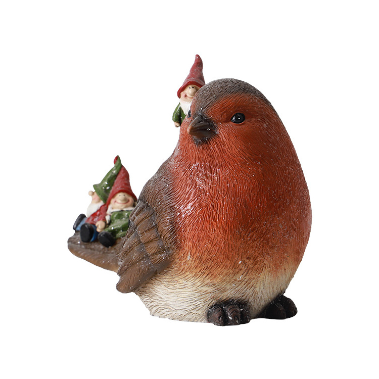 custom design handmade resin xmas ornament, christmas decoration craft xmas robin bird with mini gnome/