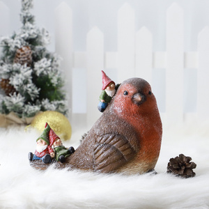 custom design handmade resin xmas ornament, christmas decoration craft xmas robin bird with mini gnome/