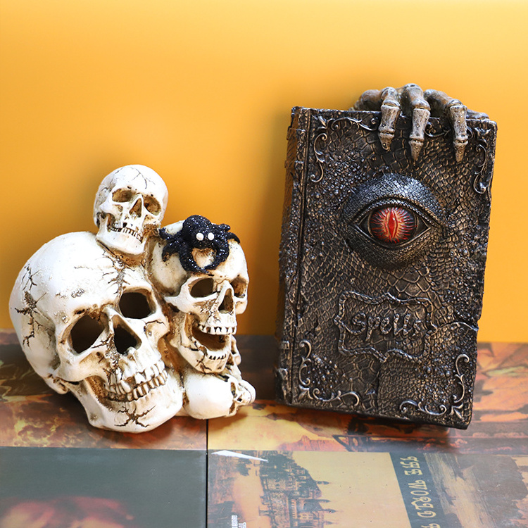 Customized Halloween Horror Home Decoration Resin Skeleton desktop Ornament book skull halloween