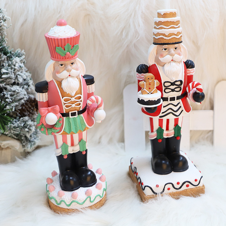 Custom Polyresin Holiday Christmas Decor Statue Standing Macarons Gingerbread Candy Figurine Nutcracker