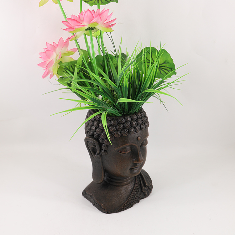 Wholesale Serene Buddha Head Planter Flowerpot Resin Buddha Head Planter Pot for Outdoor Indoor Decor