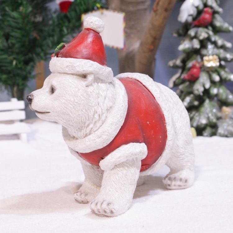 Wholesaler red hat xmas ornament resin animated polar bear christmas decoration