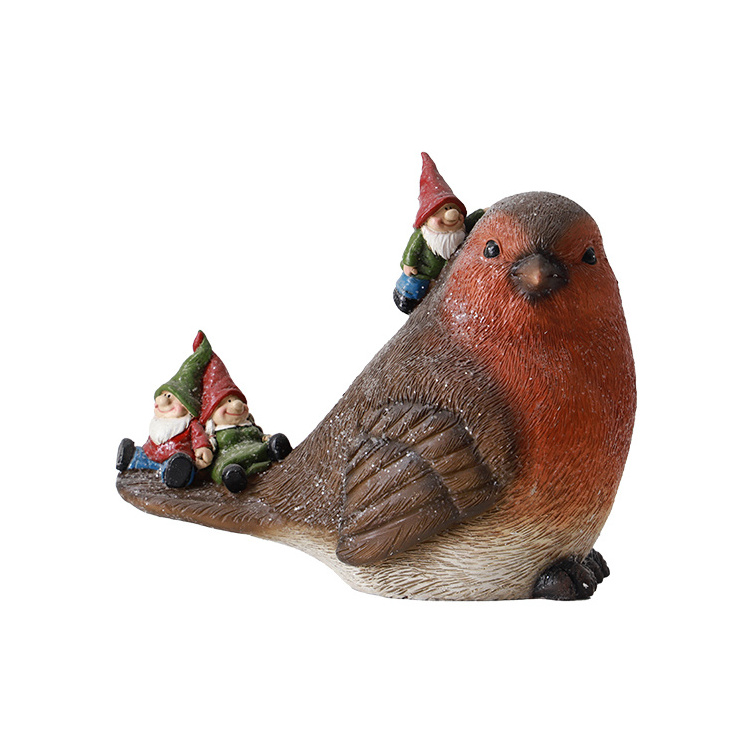 custom design handmade resin xmas ornament, christmas decoration craft xmas robin bird with mini gnome/