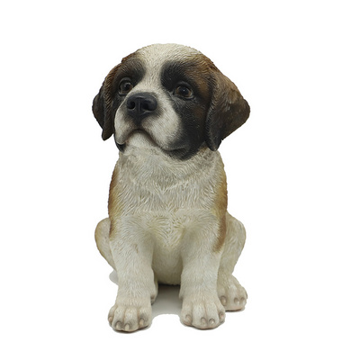 Customized resin figure dog statue, Realistic sitting saint bernard dog Sculpture