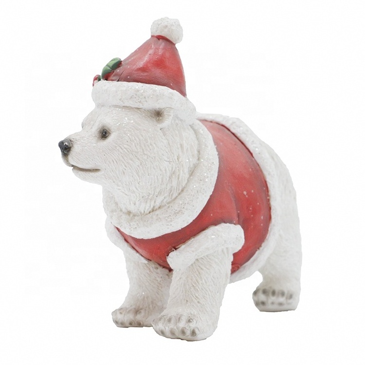 Wholesaler red hat xmas ornament resin animated polar bear christmas decoration