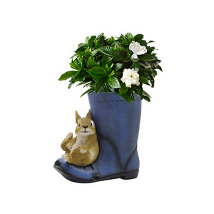 Handmade garden flower pot hyperrealistic rabbit resin, cute rabbit resin cowboy boot vase planter Decoration