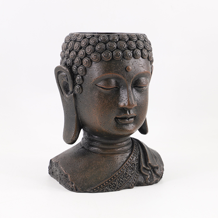 Wholesale Serene Buddha Head Planter Flowerpot Resin Buddha Head Planter Pot for Outdoor Indoor Decor