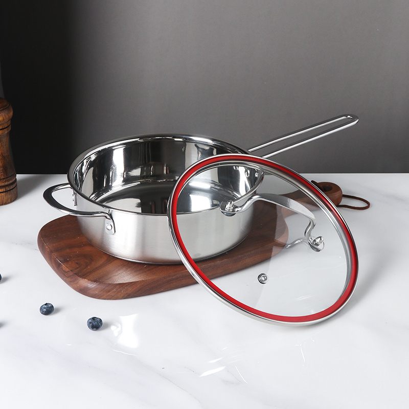 Korean style Custom stainless steel cooking pot wok sauce pan with glass lid casserole set induction frying pan without coating