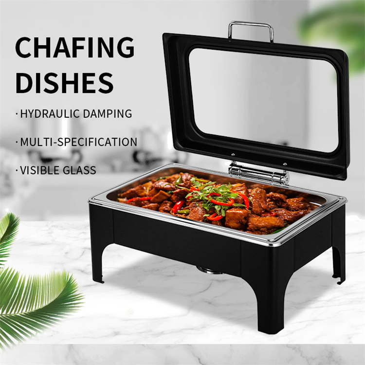 Luxury black chaffing dish buffet set chefing food warmer marmite chauffante cheffing stainless steel chafing dish for catering