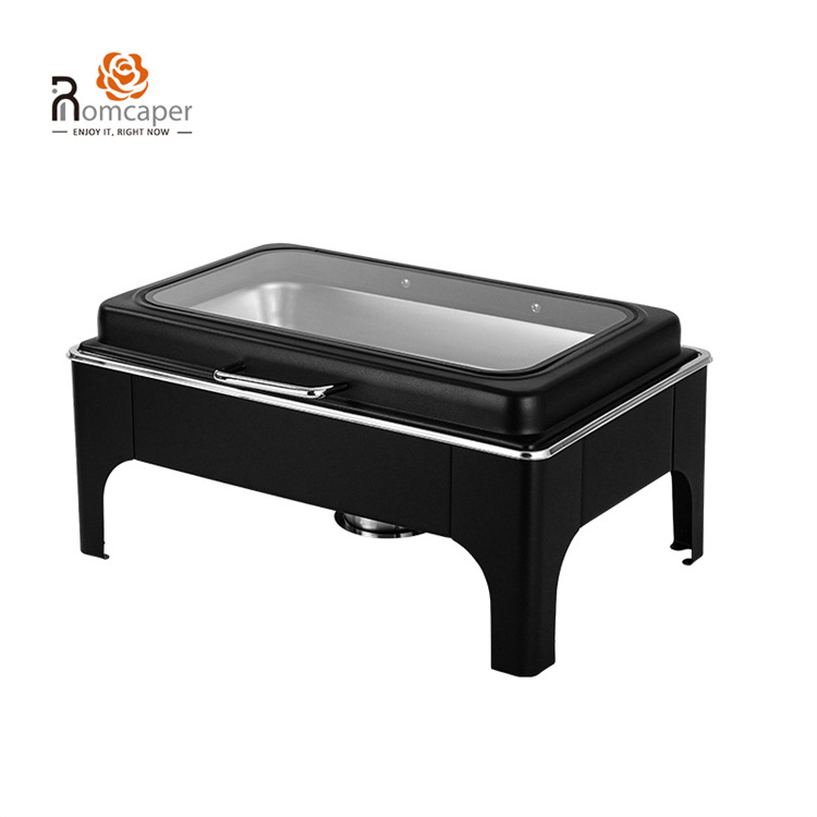 Luxury black chaffing dish buffet set chefing food warmer marmite chauffante cheffing stainless steel chafing dish for catering