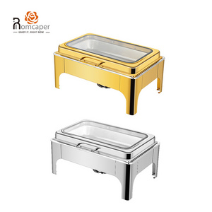 Gold rolltop catering stainless steel chafing dish buffet set luxury gold chaffing dishes royal hot pot electric food warmer set