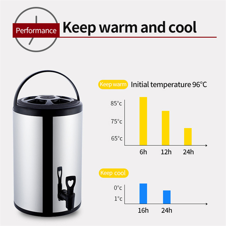 RCP 10L large capacity hot and cold drink dispenser tea stainless steel insulated beverage dispenser for water milk tea coffee