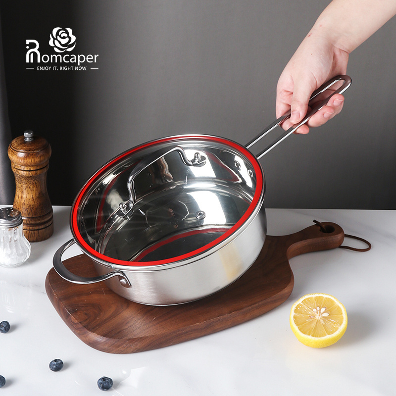 Korean style Custom stainless steel cooking pot wok sauce pan with glass lid casserole set induction frying pan without coating