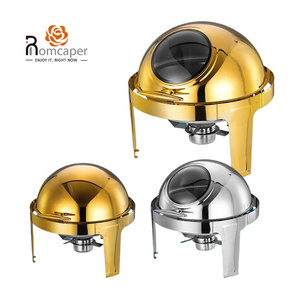 RCP Luxury gold round stainless steel chafing dish buffet set food warmer restaurant catering equipment serving chaffing dish