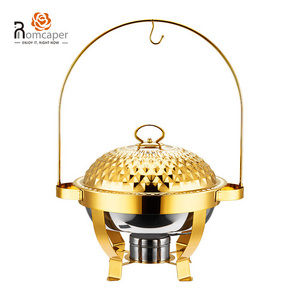 Chaffing dish 8l double pot copper and brass hammered stainless steel round chafing dishes buffet set with hanging lid