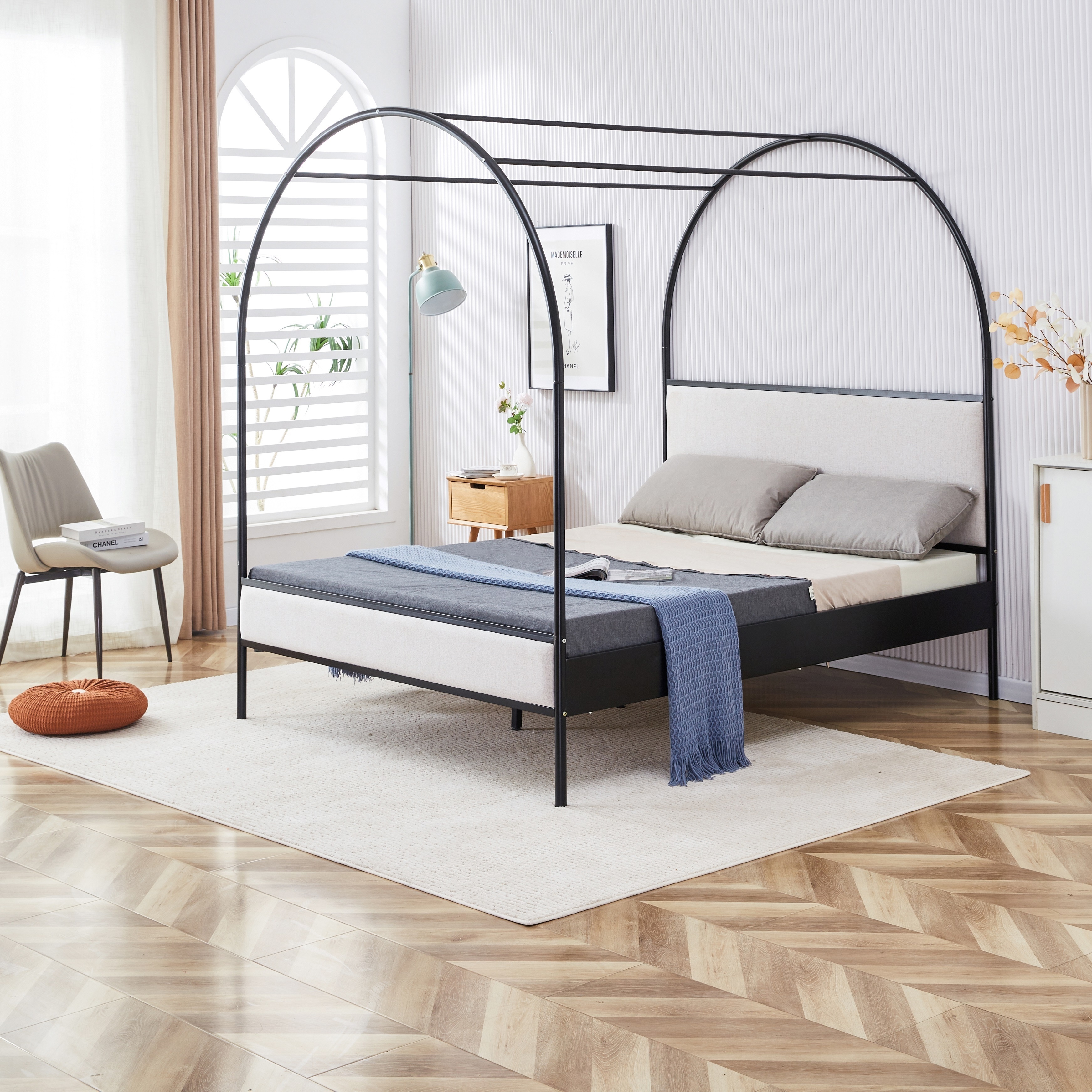 French upholstered bed with storage tape dome with bed slats upholstered headboard supports customization, factory direct sales