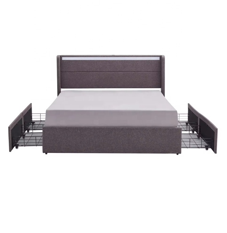 Upholstered bed with drawers with wooden slats, easy to assemble, factory direct,with LED and USB charge.