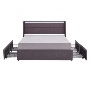 Upholstered bed with drawers with wooden slats, easy to assemble, factory direct,with LED and USB charge.