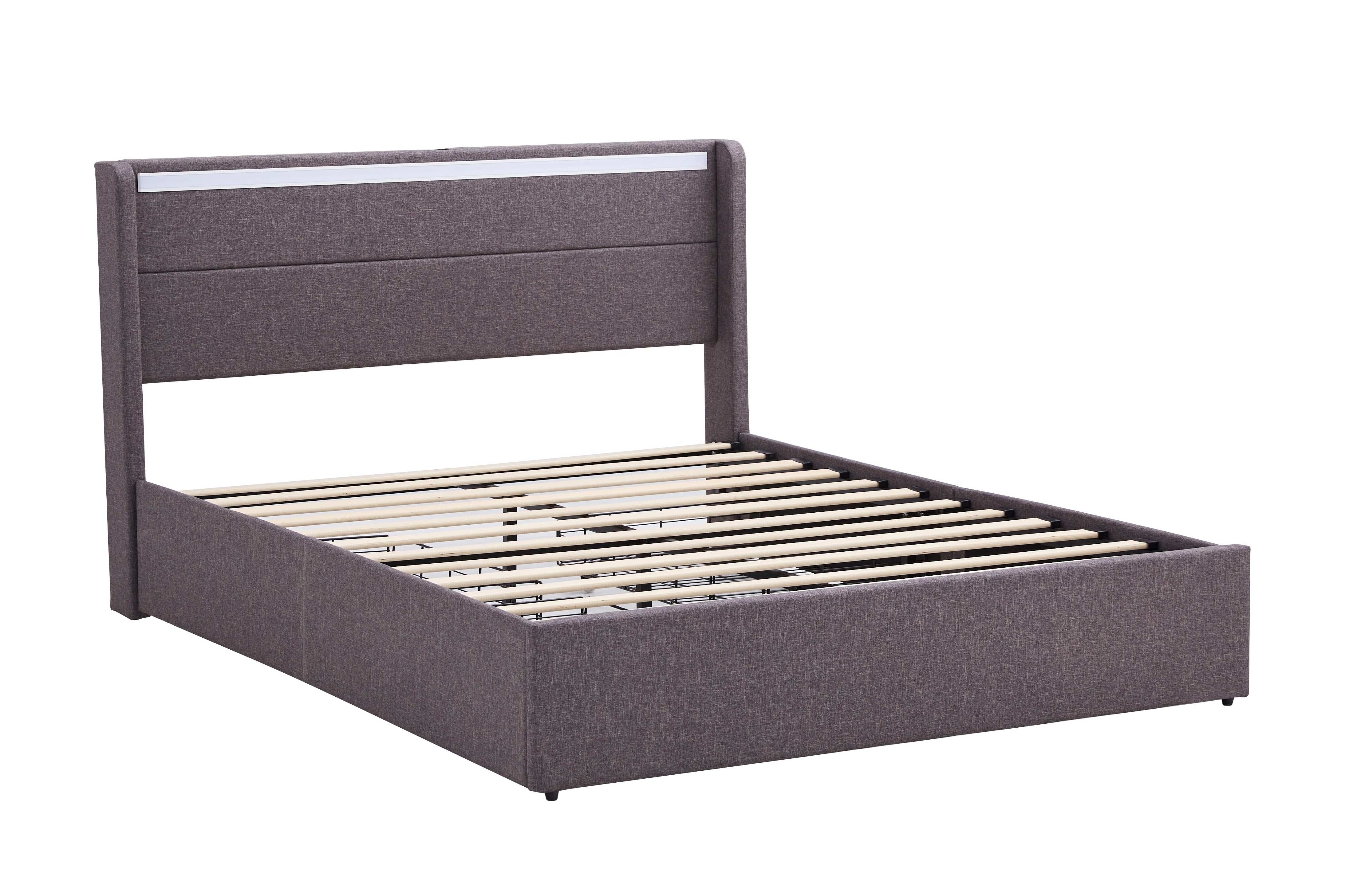 Upholstered bed with drawers with wooden slats, easy to assemble, factory direct,with LED and USB charge.