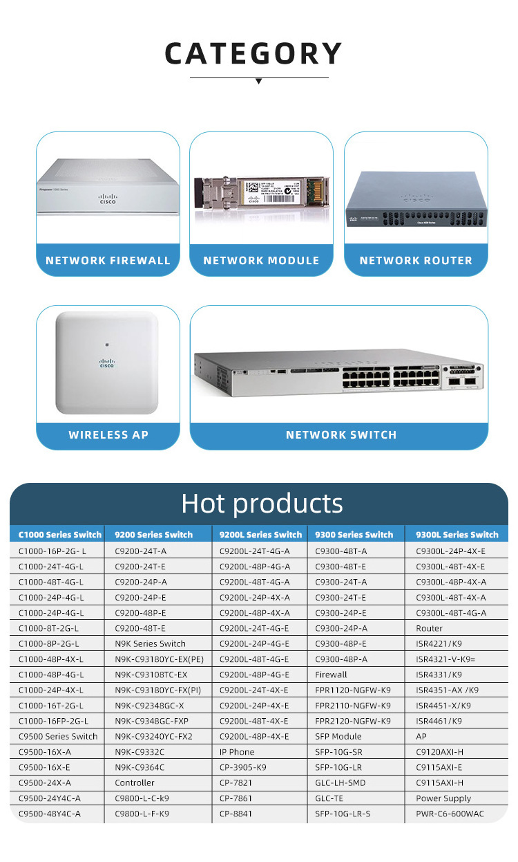 C9200L-48P-4X-E stock Original C9200L-48P-4X-E New 9200 Series 48-port POE+ 10/100/1000 + 4X10G SFP Switch C9200L-48P-4X-E