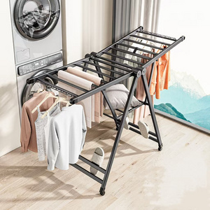 2-Tier Aluminum Alloy Folding Metal Rack Floor Type Cloth Dryer Hanger Stand with Storage Holders for Clothes Drying