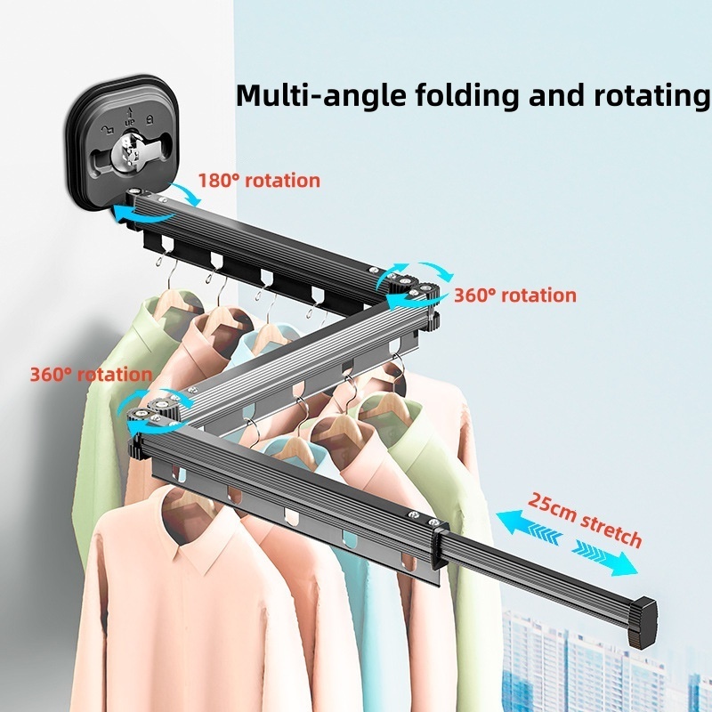 Hot Sale Modern Aluminium Laundry Drying Rack Wall Mounted Folding Clothes and Bag Vacuum Suction Cup by Manufacturer