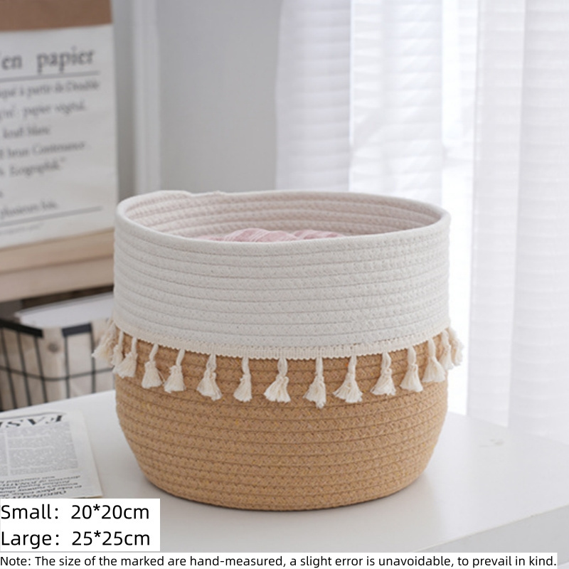 Eco-Friendly Boho Decorative Cotton Rope Basket Cute Woven Tassel Tall Closet Storage Organizer for Gift Baskets