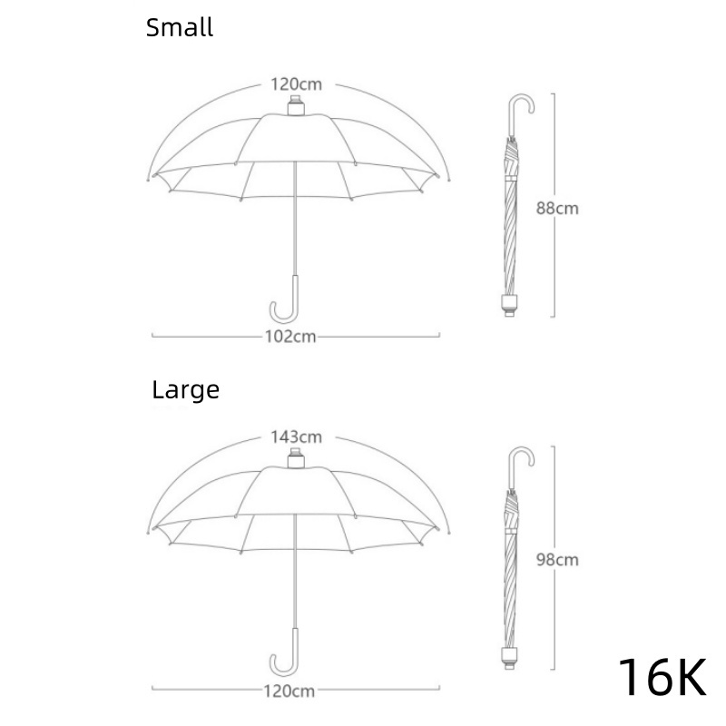 16k Modern Long Straight Folding Umbrella with Anti-Drip Handle and Plastic Sleeve Waterproof 120cm Open Diameter for Adults