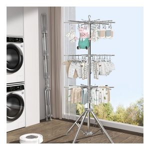 Hot Selling 360-Degree Rotation Retractable Standing Rotary Tripod Floor Type Installation for Baby Clothes Socks Drying Rack