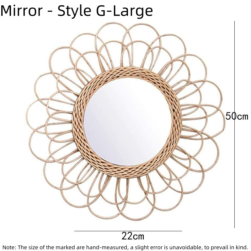 Nordic Style Handmade round Rattan Mirror Framed Woven Bamboo Wall Art for Home Decor for Living Room or Bedroom