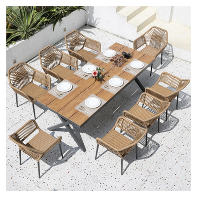 outdoor metal rope weave Wicker restaurant patio marble dining table with chair Nordic Leisure Outdoor Rattan Tables And Chairs