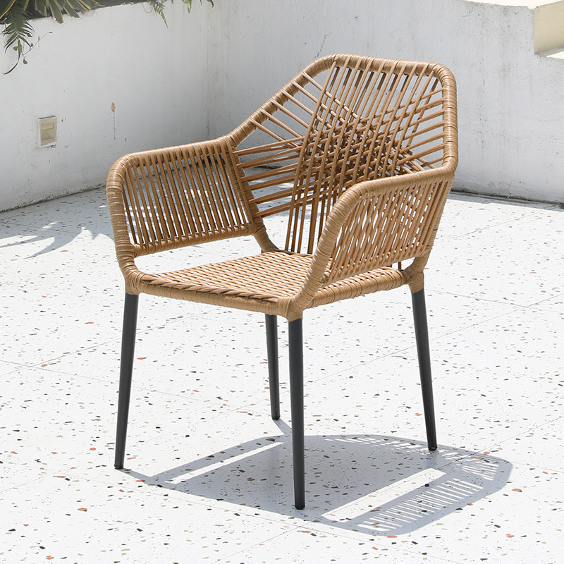 outdoor metal rope weave Wicker restaurant patio marble dining table with chair Nordic Leisure Outdoor Rattan Tables And Chairs