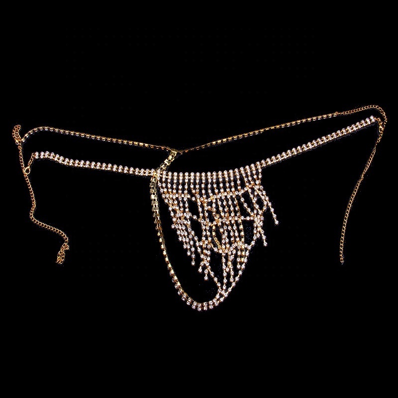 Sexy Rhinestone Tassel Underwear Thong Panties for Women Crystal Body Chain Jewelry Hide-it Jewelry High Quality Heart CLASSIC