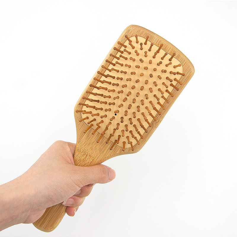 Natural Wooden Bamboo Detangling Hair Styling Brush and Comb Set