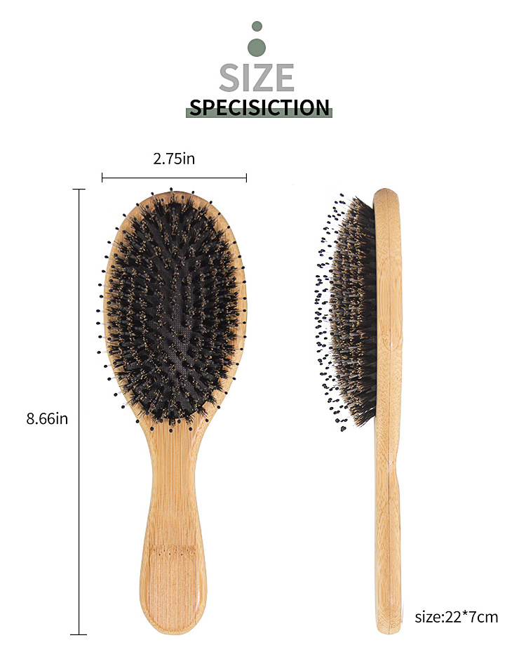 Top Selling Eco Friendly Natural Bamboo Wood Paddle Detangler Extension Boar Bristle  Hair brush with Custom Logo for Women