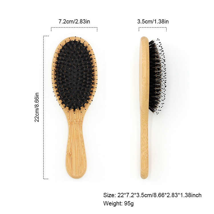 Top Selling Eco Friendly Natural Bamboo Wood Paddle Detangler Extension Boar Bristle  Hair brush with Custom Logo for Women