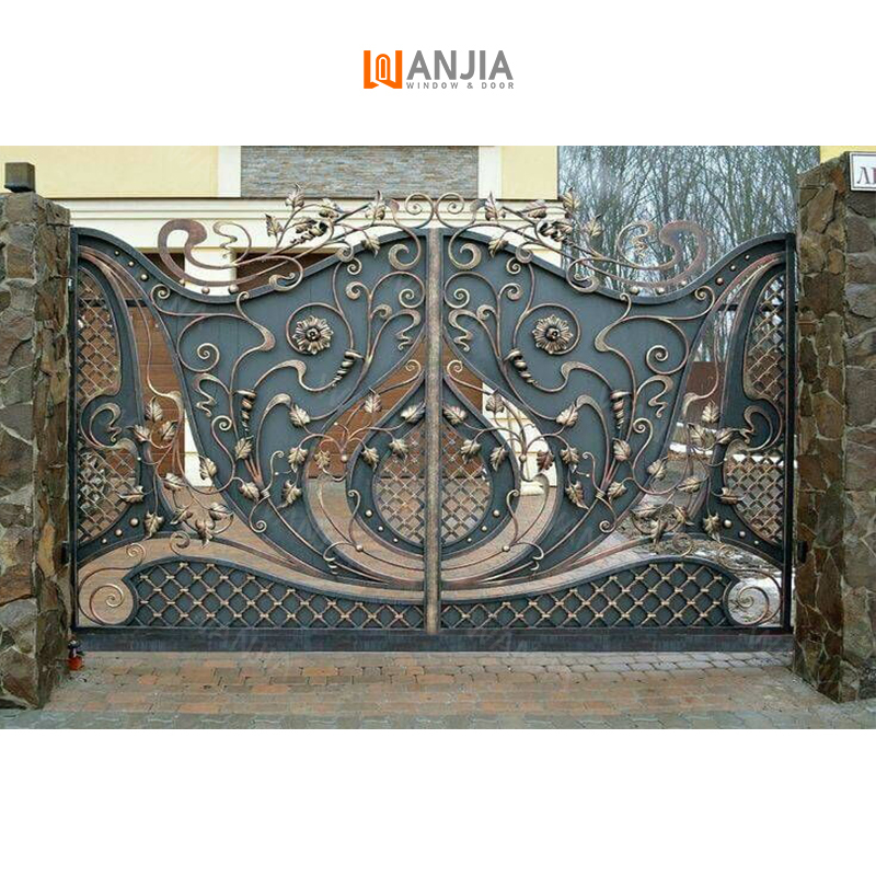 WANJIA driveway iron gate wrought iron front gate security wrought iron main gate metal doors