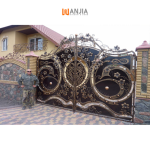 WANJIA driveway iron gate wrought iron front gate security wrought iron main gate metal doors